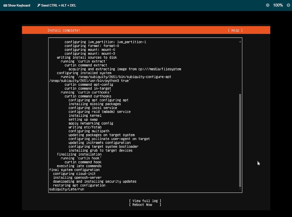 Ubuntu Server LTS Setup Root Server 15 installing complete